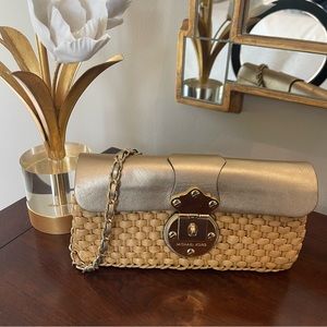 Michael Kors straw clutch/handbag with gold leather trim